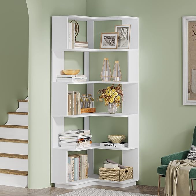 LITTLE TREE Corner Bookshelf, 64.9 Inch Tall Bookcase - Image 4