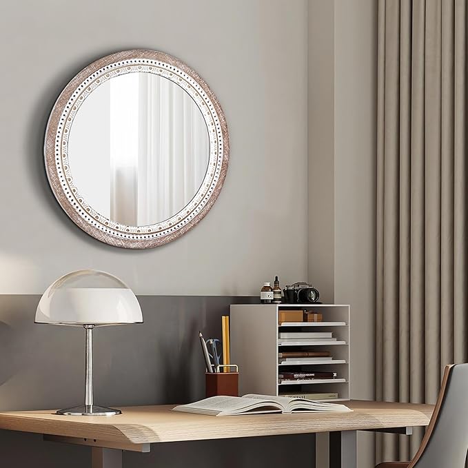 24 Inch Wooden Round Mirror for Wall Decor, Farmhouse Rustic Decorative Circle - Image 4