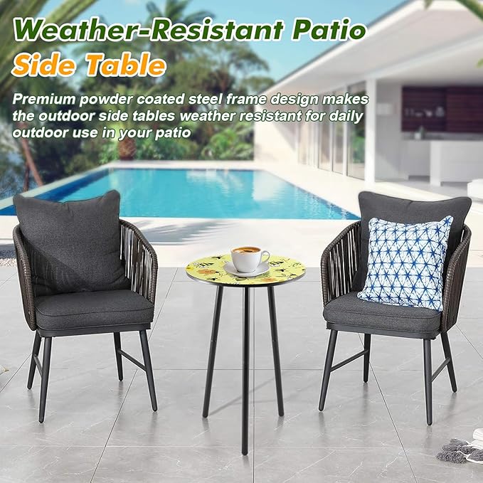 2 Packs Metal Mosaic Round Side Table 13.2" Small Outdoor Patio Round Accent - Image 6