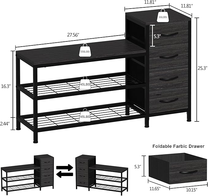 EXOTICA 3 Tier Entryway Bench Shoe Storage Bench - Image 3