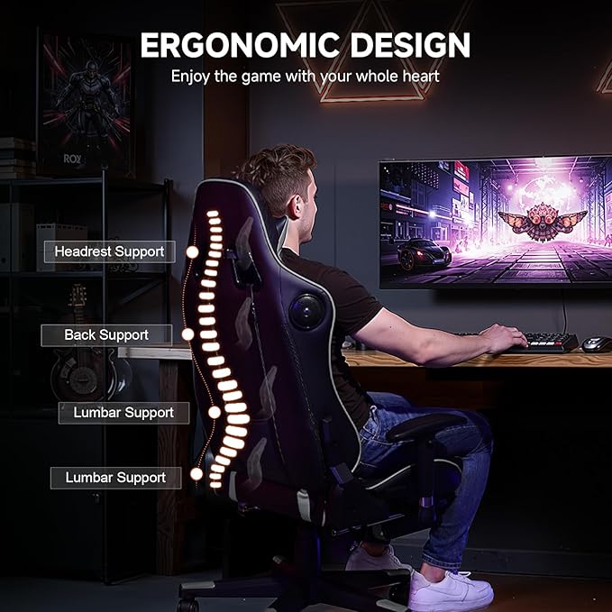 GTPLAYER Gaming Chair with Bluetooth Speakers and Footrest, Ergonomic Gamer - Image 2