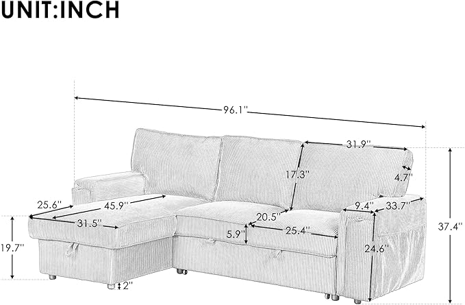 96.1 Inch L-Shaped Convertible Sectional Sleeper Sofa - Image 2