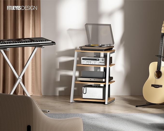 FITUEYES Design 4-Tier AV Media Stand Corner Shelf Stand Wooden Corner Shelves - Image 2