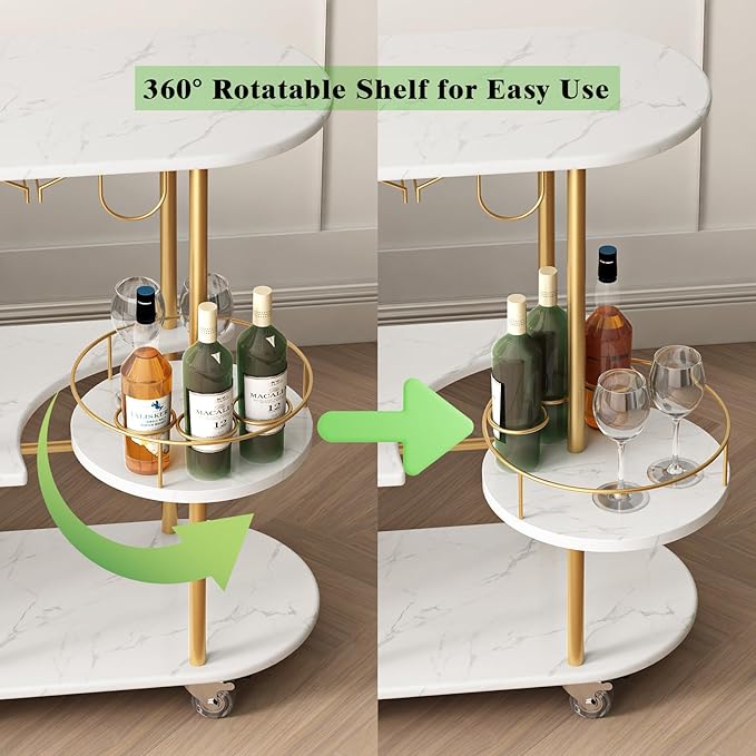 3 Tier Gold Bar Carts for Home Bar Serving Cart - Image 7