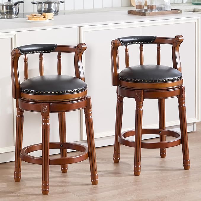 Cow top Leather Wooden Bar Stools, 360 Degree Swivel Bar Height Chair - Image 9
