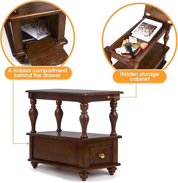 Narrow End Table with 1 Drawer and 2 Hidden Compartments - Image 3