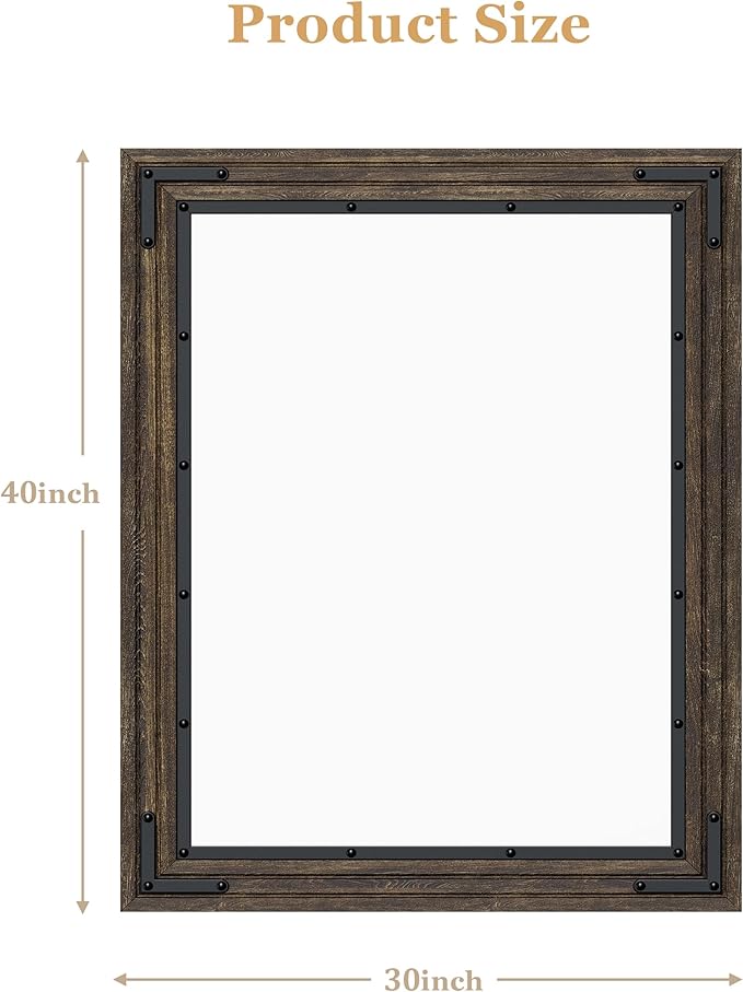 YOSHOOT Farmhouse Bathroom Mirror, Rustic Wood Mirror, Wooden Framed Vanity - Image 2
