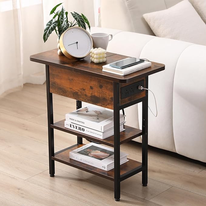 Modern End Table with Charging Station, Narrow Side Table with USB Ports & - Image 2