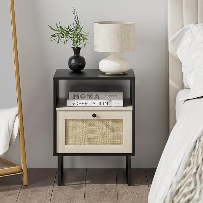 Masupu Boho Night Stand, Small Rattan Side Table, Wood Nightstand - Image 5