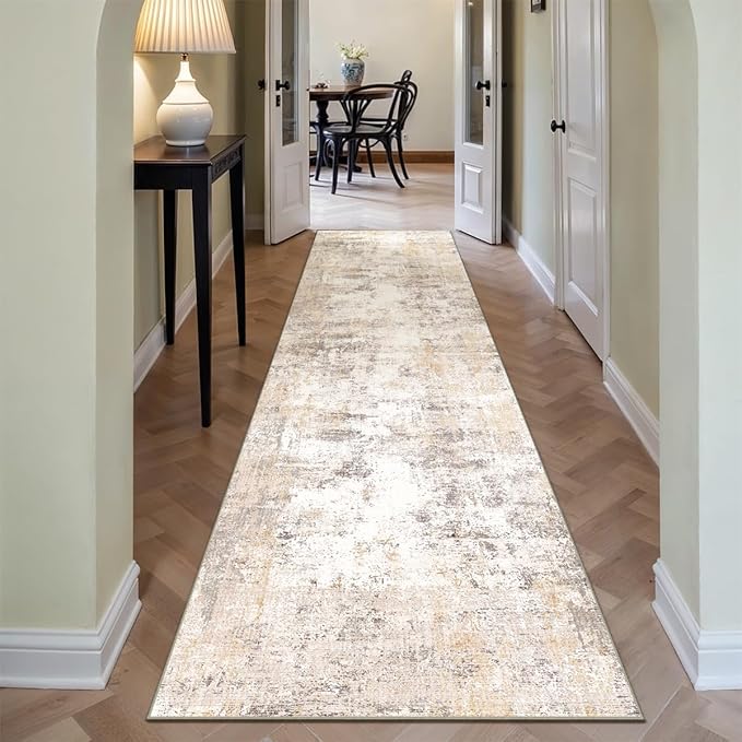 3x10 Washable Runner Rug Beige Grey Neutral Abstract Hallway Kitchen Living - Image 5