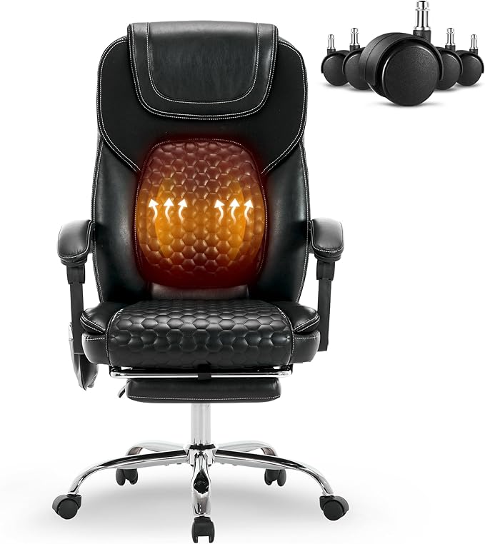 Massage Office Chair with Heat and Footrest –Reclining Desk Chair, Big and Tall - Image 8