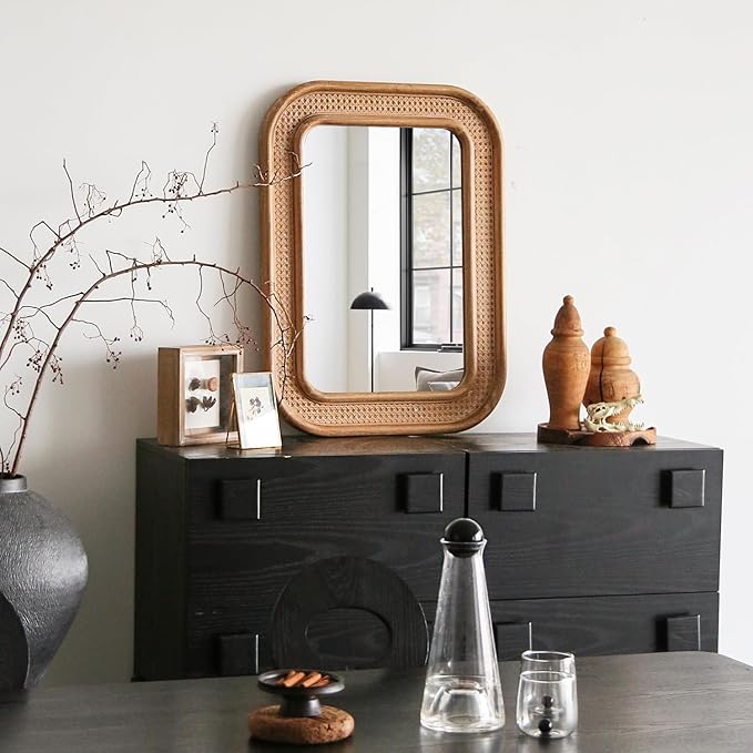 Micasso Rustic Wicker Wall Mirror: 30x22 in Purely Handmade Wooden Frame Rattan - Image 4