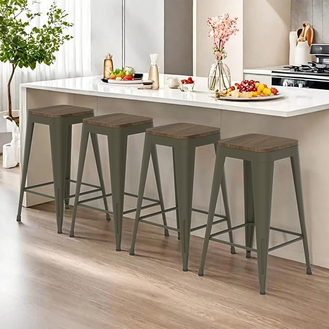24 inch Backless Bar Stools Set of 4, Indoor Metal Bar Stools - Image 9