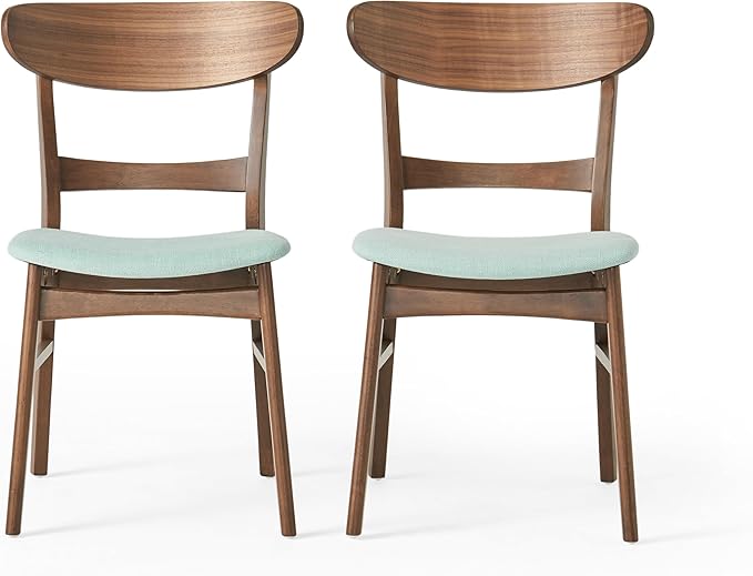 Set of 2 Solid Wood Dining Chairs, Fabric Upholstered Seat Mid-Century Modern - Image 7