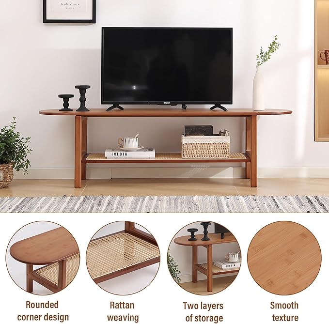 Tiita Bamboo TV Stand with Storage - Image 3