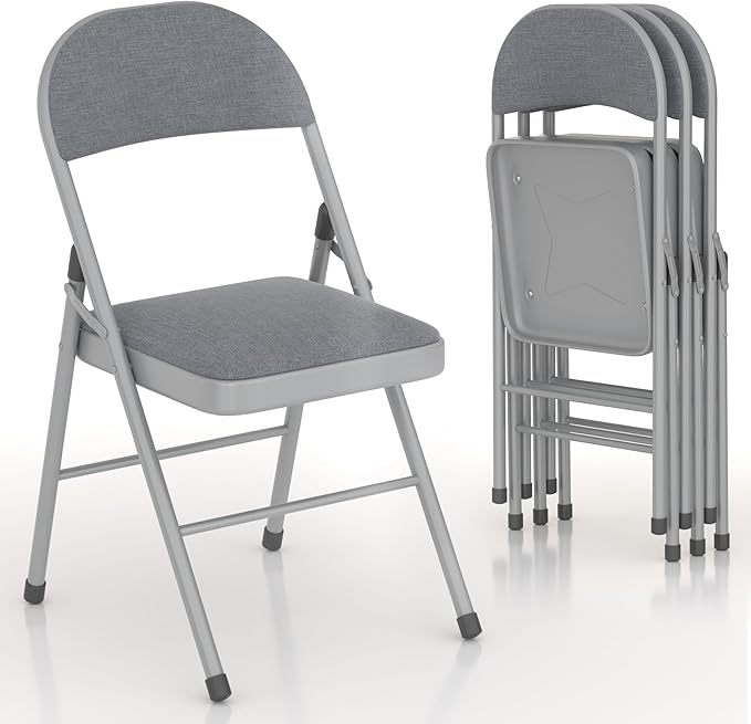 VECELO Padded Folding Chairs 4 Pack, Comfortable Cushioned Seat & Backrest by VECELO