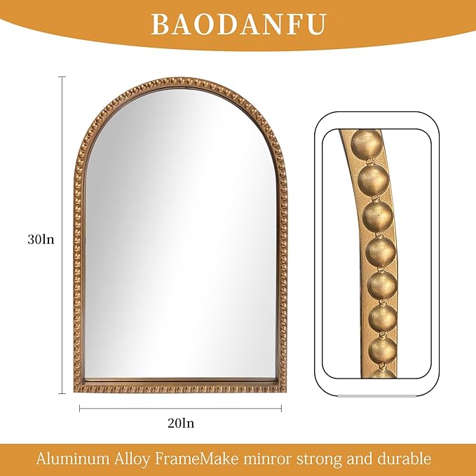 Traditional Arch Mirror for Bathroom, Decorative Accent Vertical Vanity - Image 3