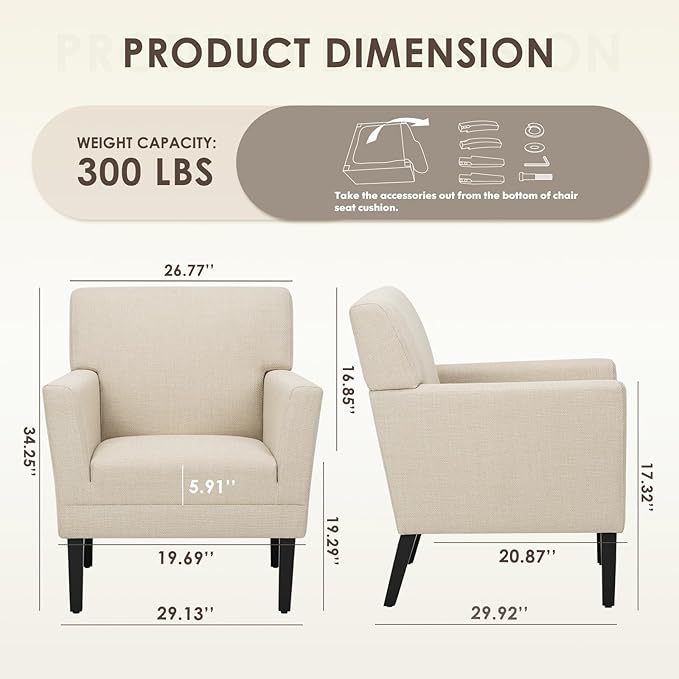 COLAMY Modern Accent Chair for Living Room, Upholstered Fabric Accent Armchair - Image 2