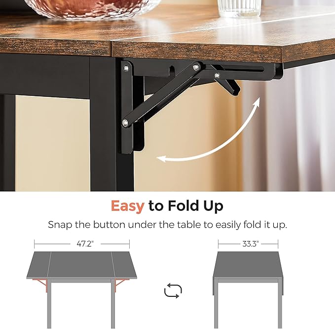 VASAGLE Folding Dining Table, Drop Leaf Extendable, - Image 6
