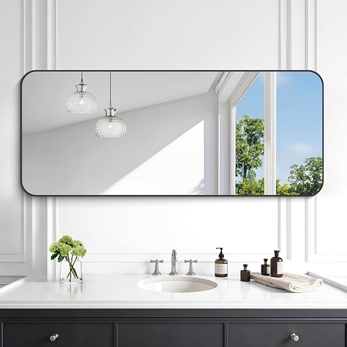 KOCUUY Black Rectangle Mirror, Classic Design of Upgraded Shatterproof Glass by KOCUUY