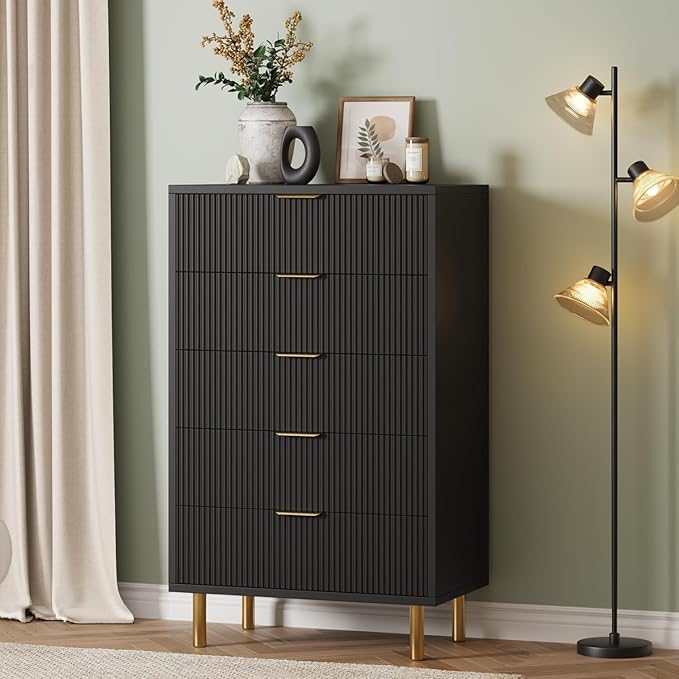 GarveeHome Black Dresser, Modern 5 Drawer Dresser - Image 3