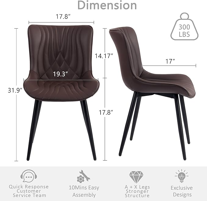 Kidol&Shellder Brown Dining Chairs Set of 2, Faux Leather Upholstered Mid - Image 3