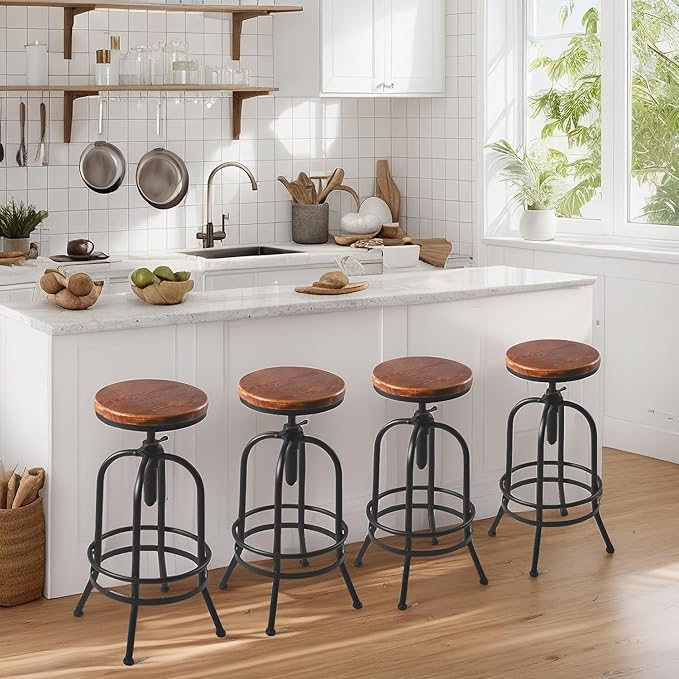 Diwhy Industrial Bar Stool-26-32 Inch Adjustable Swivel Metal Wood Seat Stool - Image 6