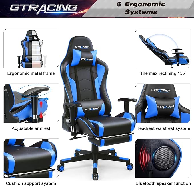 GTRACING Gaming Chair with Footrest and Bluetooth Speakers Music Video Game - Image 8