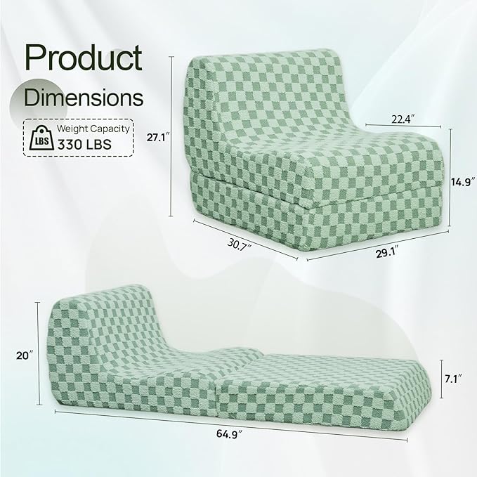Bean Bag Chair with Checkerboard Shaker Fleece Fabric, Folding Sofa Bed - Image 2