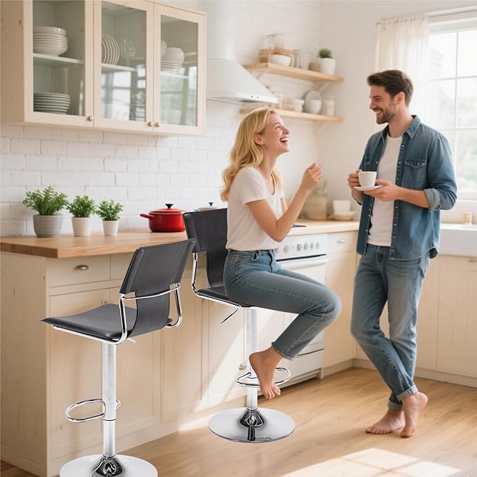 Sidanli Swivel Barstools Set of 2, Adjustable Barstools Set of 2，Faux Leather - Image 2