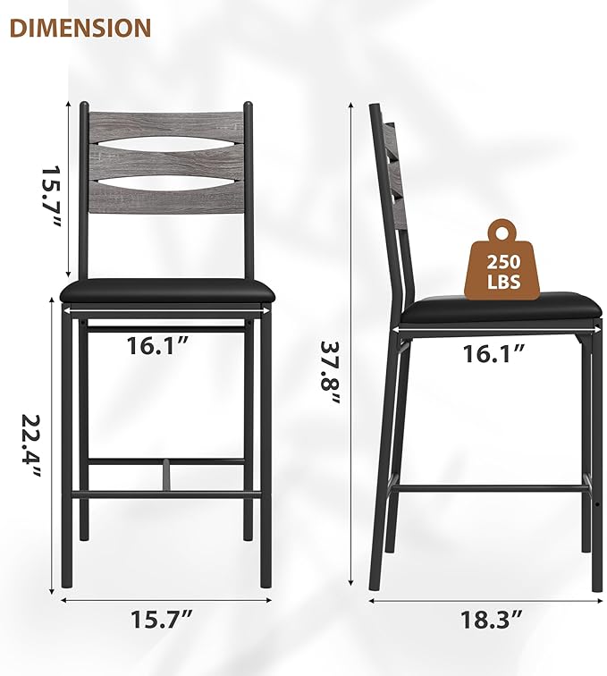 GarveeHome Bar Stools Set of 2, Wooden Barstools, Faux Leather Upholstered Bar - Image 2