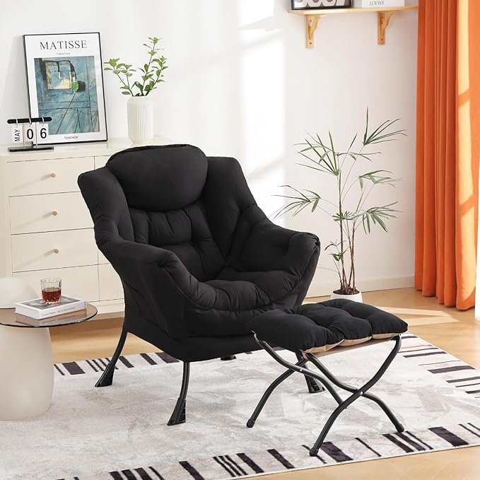 Cozy Lazy Chair and Ottoman, Large Contemporary Accent Lounge Chair Set - Image 5
