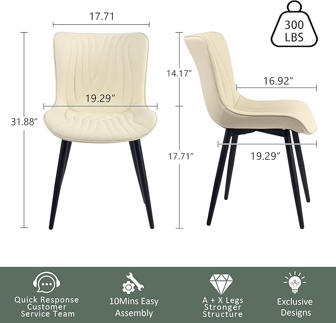 YOUTASTE Dining Chairs Set of 2 Upholstered Mid Century Modern Kitchen Dining - Image 2