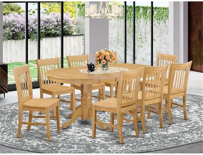 East West Furniture VANO9-OAK-W 9 Piece Kitchen Table Set Includes an Oval - Image 2