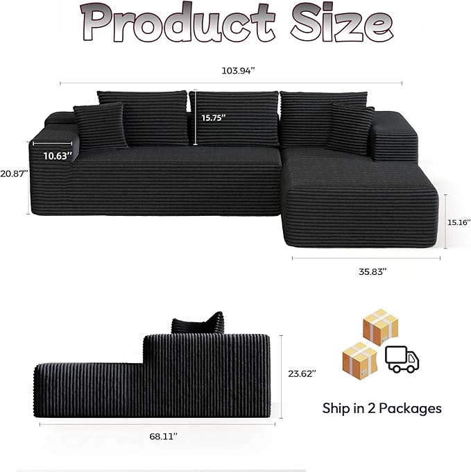 Cloud Sectional Couch, 104”L-Shape Large Oversized Sofa - Image 2