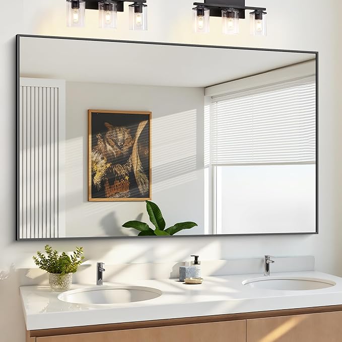 KOCUUY 60x36 Inch Large Black Wall Mounted Mirror, Aluminum Framed Decorative by KOCUUY