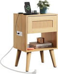 WLIVE Rattan Nightstand with Charging Station, Boho Night Stand, Small Bedroom by WLIVE