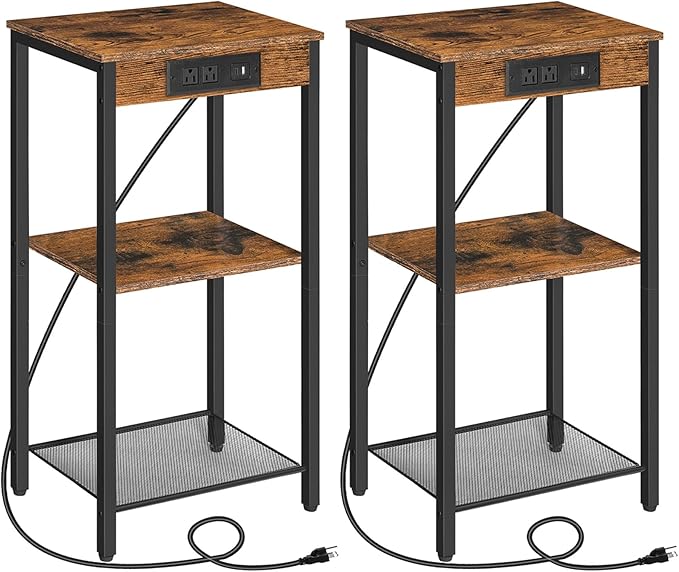 HOOBRO Tall End Tables with Charging Station, 30 Inch Tall Nightstands by HOOBRO