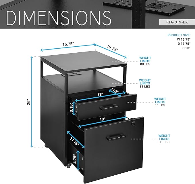 Techni Mobili Modern 2-Drawer Rolling File Cabinet - Image 3
