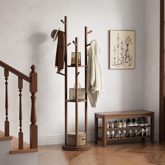 Solid Wood Rotary Coat Rack, Freestanding Coat Rack - Image 9
