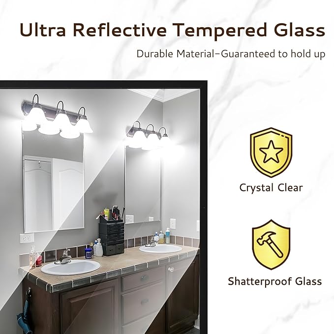 Black Bathroom Mirror 24x36 Inch Rectangular Wall Mirrors Modern Farmhouse - Image 4