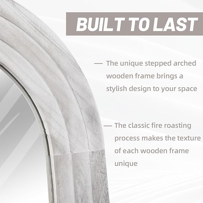 Arched Full Length Mirror with Solid Wood Frame, 71x32 Farmhouse Wall Mirror - Image 4