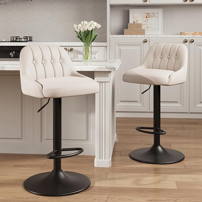 Bar Stools Set of 2, Swivel Bar Chairs, Modern Adjustable PU Leather by Unknown