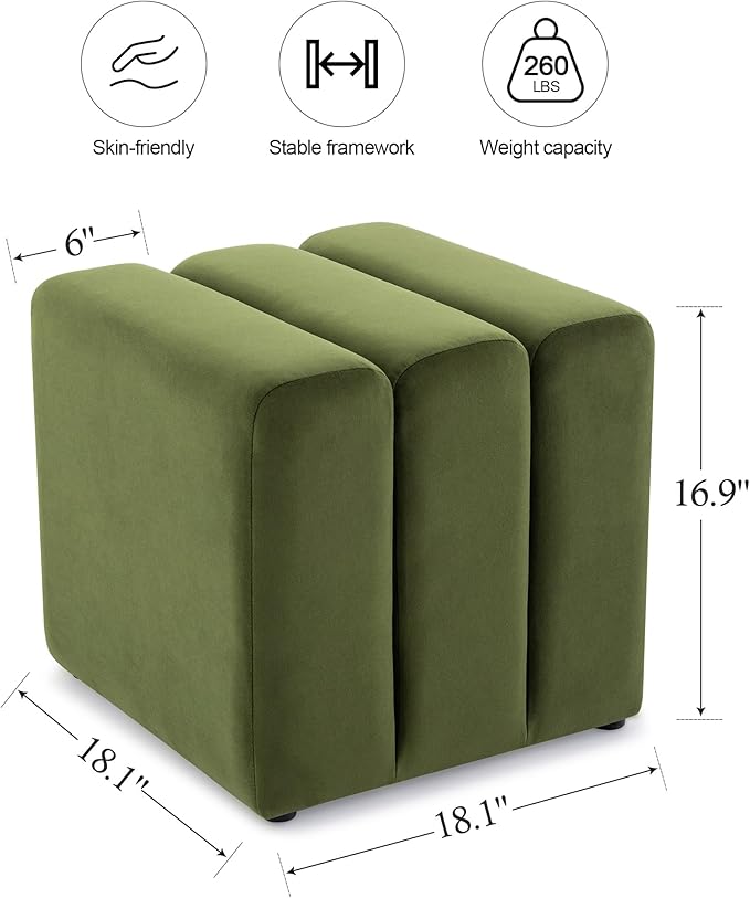 ONEVOG 18" Large Square Ottoman Foot Rest, Olive Green Velvet Fabric - Image 2
