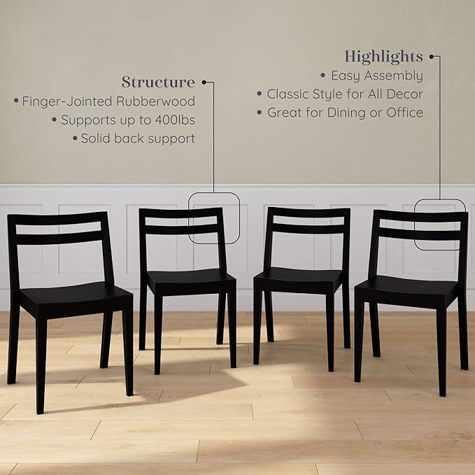 Grain & Grove Davie Dining Room Chairs Set of 4, Solid Wood Modern Kitchen Chair - Image 5