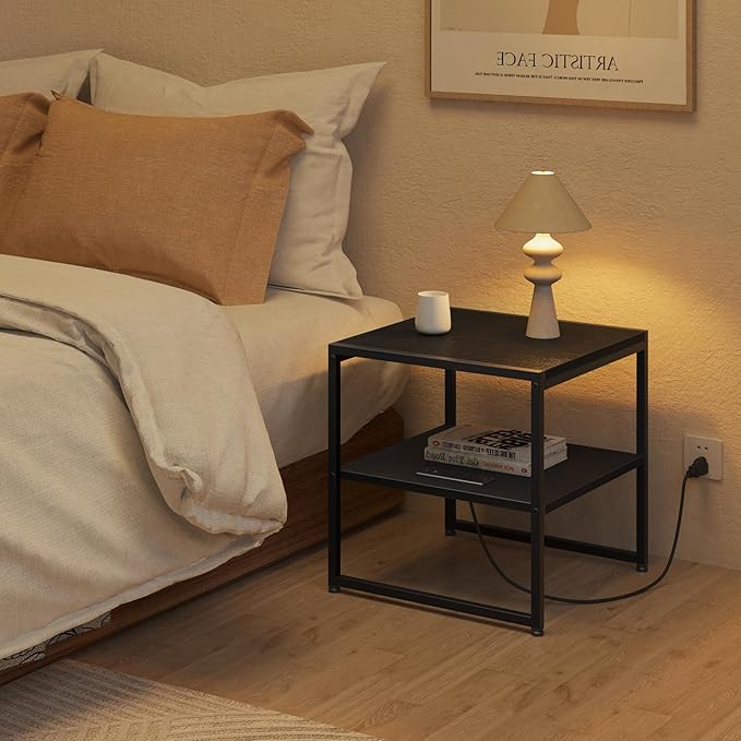 Tatub 20" End Table with Charging Station, Industrial Square Side Table with - Image 6