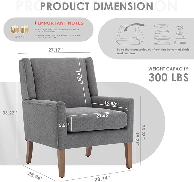 COLAMY Modern Wingback Living Room Chair Set of 2, Upholstered Fabric Accent - Image 2