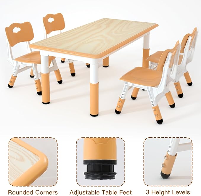 Kids Table and 4 Chairs Set，Height Adjustable Children Table & Chair，Toddlers - Image 3
