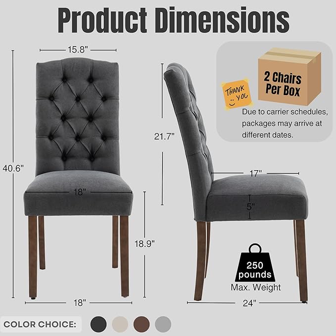 Tufted Upholstered Parsons Dining Chair Set Fabric Diner Accent Stylish Modern - Image 4