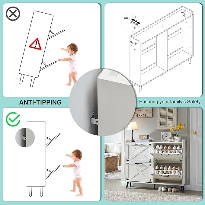 Shoe Storage Cabinet, Farmhouse Shoe Organizer - Image 6